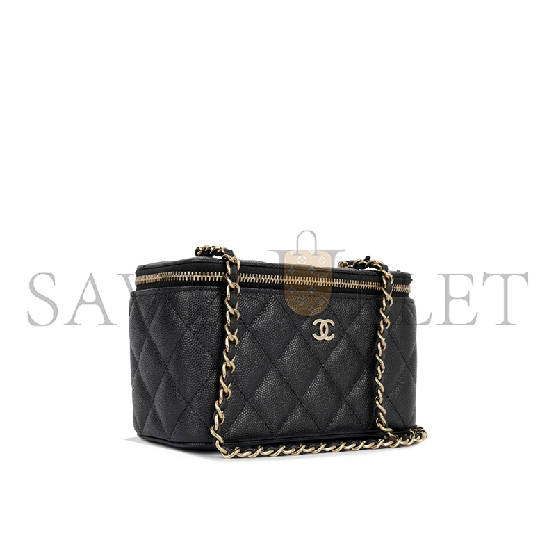 CHANEL CAVIAR QUILTED SMALL VANITY CASE WITH CHAIN BLACK (17*8*7.5cm)
